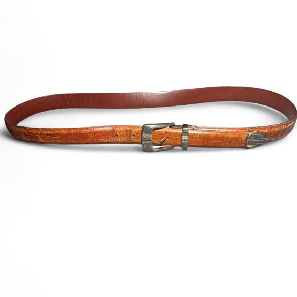 Johnston & Murphy Italian Calfskin Leather Belt Size 42 Tan Brown Croc Embossed - Picture 6 of 8